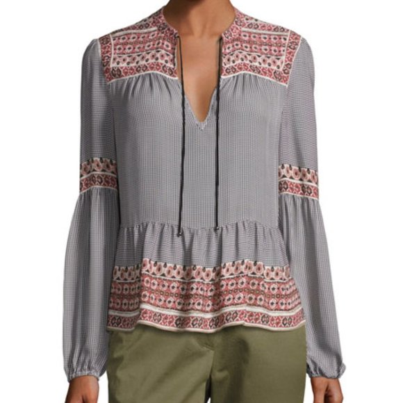 Veronica Beard Tops - Veronica Beard Rosie Paisley & Gingham Boho Silk Blouse